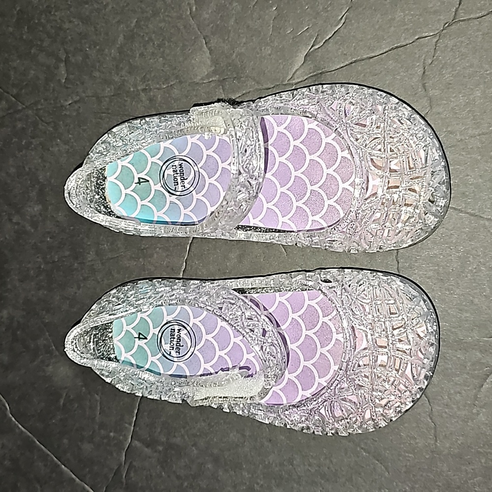 Wonder Nation Clear Mermaid Toddler shoes size 4 Strap Close VGUC Cute4 Spring!